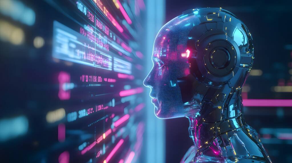 Modelo de inteligencia artificial avanzada analizando datos en tiempo real, representando Claude Mythos de Anthropic