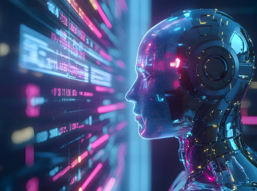 Modelo de inteligencia artificial avanzada analizando datos en tiempo real, representando Claude Mythos de Anthropic
